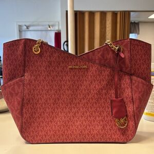 Michael Kors Large Logo Jet Set Shoulder Bag with Gold Accents